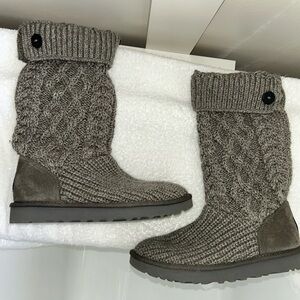 UGG Knit Gray Boots with Button